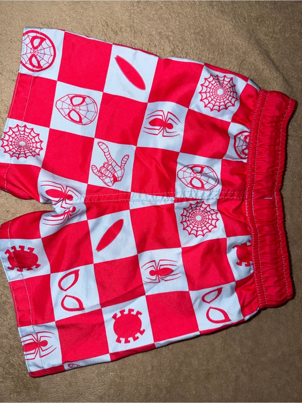 Spiderman Red & White Checkered Kids Shorts